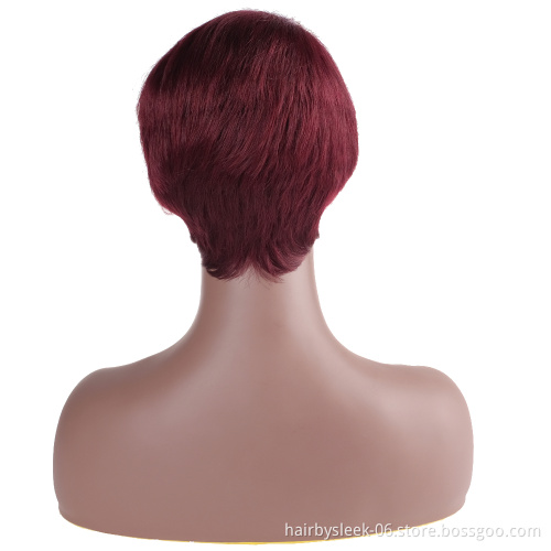 Fashionable Textured Burgundy Ultra short hair Peruvian Short Bob Wig Lace Front Closure Human hair wigs for special Elf girl